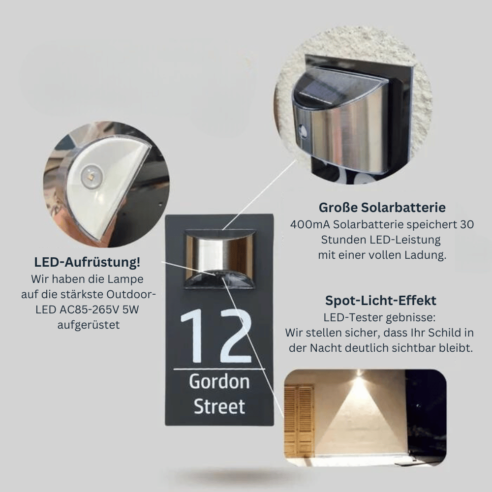 Henkilökohtainen LED solar talon numero merkki kaiverrettu