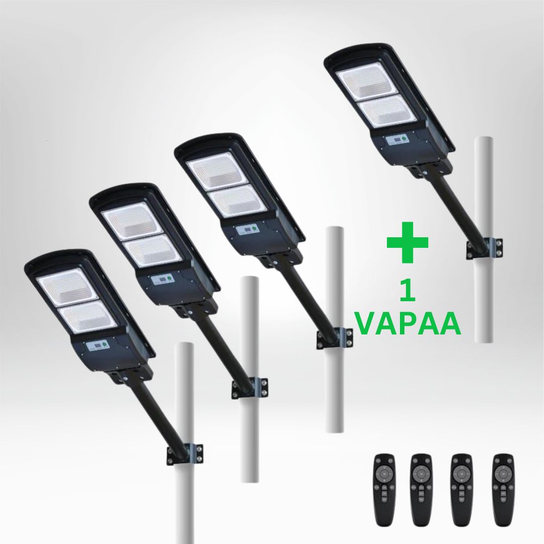 IlluminateSolarMega - 3 Valoa + 1 Ilmainen 300W/6000 Lumenin Ultrakirkas Aurinko Katuvalot