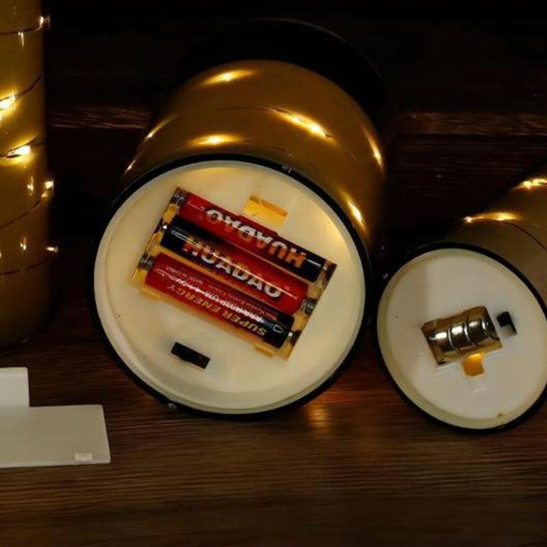 3 LED-lasikynttilän setti, jossa on kevyt koristelu