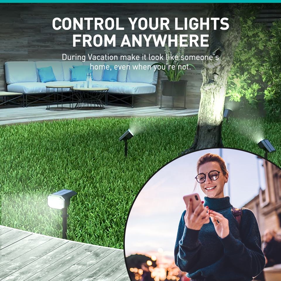 Moniväriset app-ohjatut aurinko valonheittimet