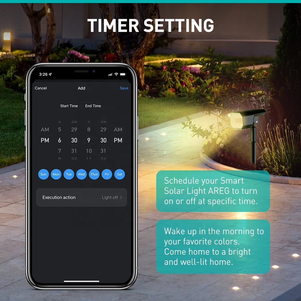Moniväriset app-ohjatut aurinko valonheittimet