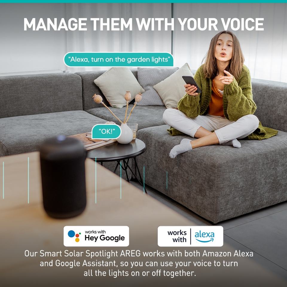 Moniväriset app-ohjatut aurinko valonheittimet