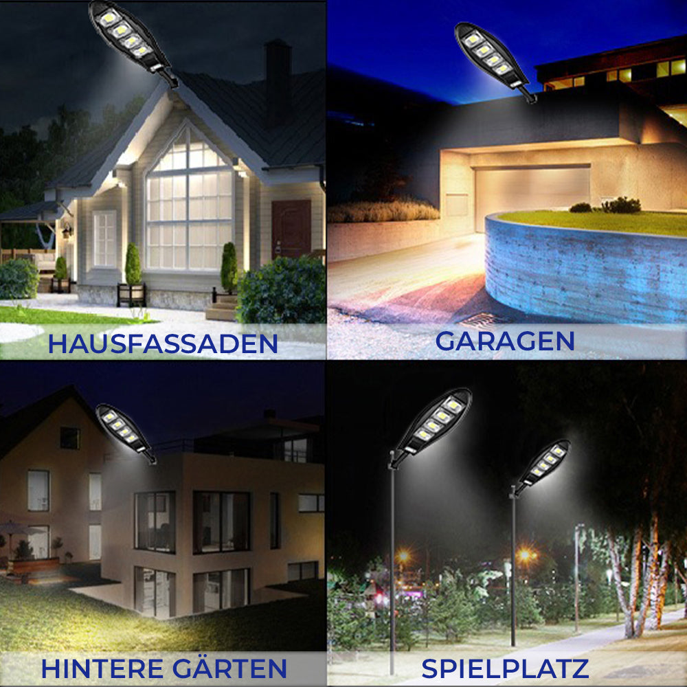 DragonSolar™- 600W aurinkoenergialla toimiva ulkovalaisin, jossa on liiketunnistin