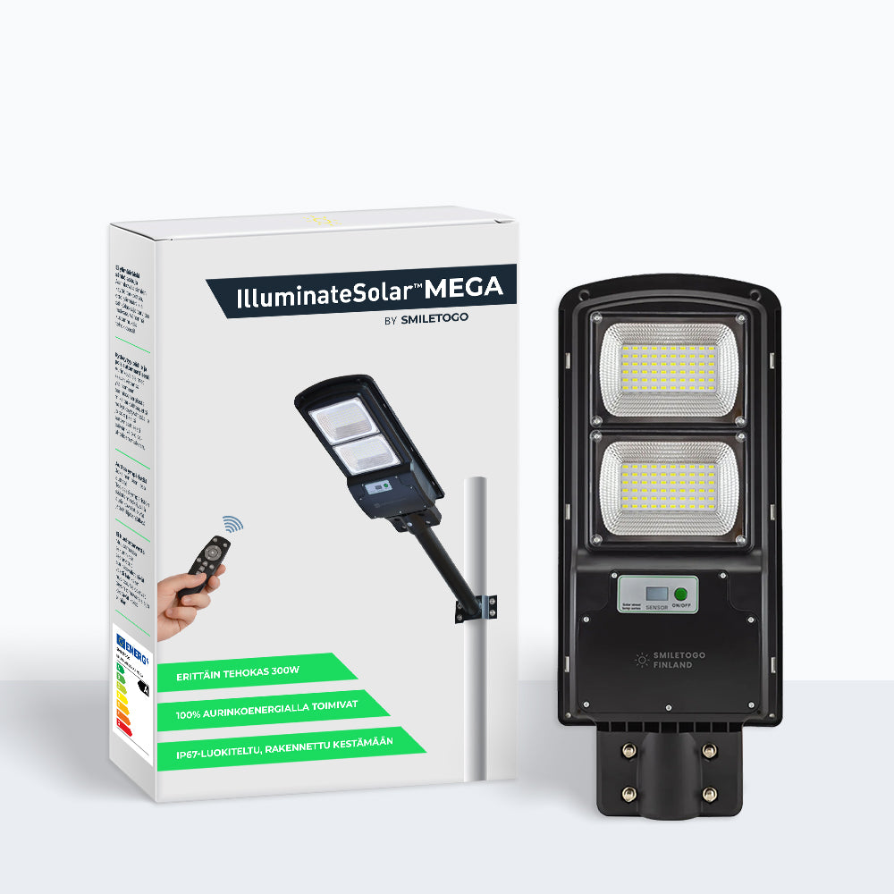 IlluminateSolarMega™ - Ultimaattinen 300W/6000 lumenin erittäin kirkas aurinkokennovalaisin
